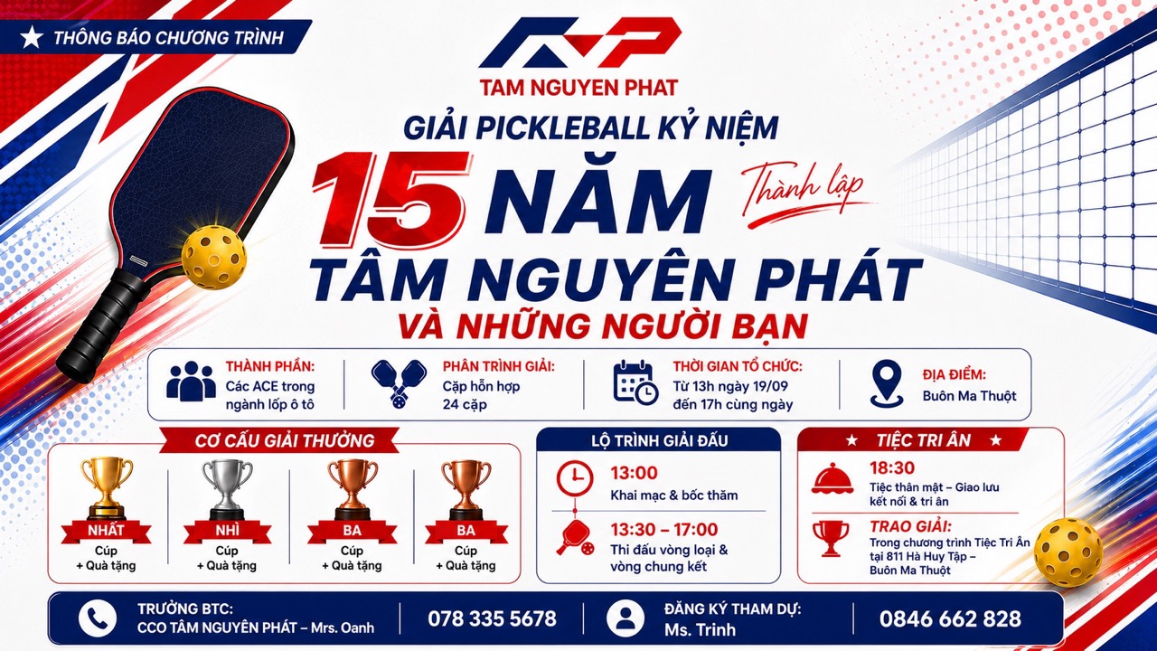 Giải Pickleball Kỷ Niệm 15 Năm Thành Lập Tâm Nguyên Phát & Những Người Bạn